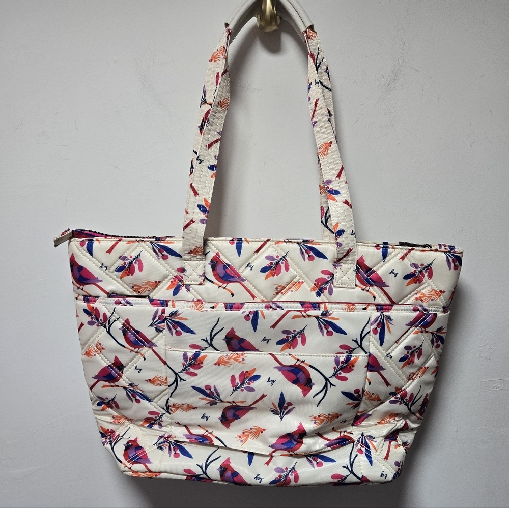 NWT Lug Skyliner 2 Bag Tote Cardinal Cream Birds Travel Purse